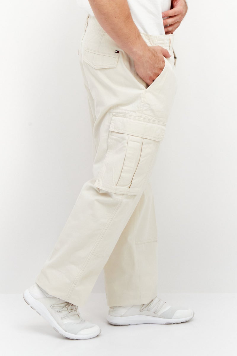 Men Regular Fit Solid Cargo Pant, Beige