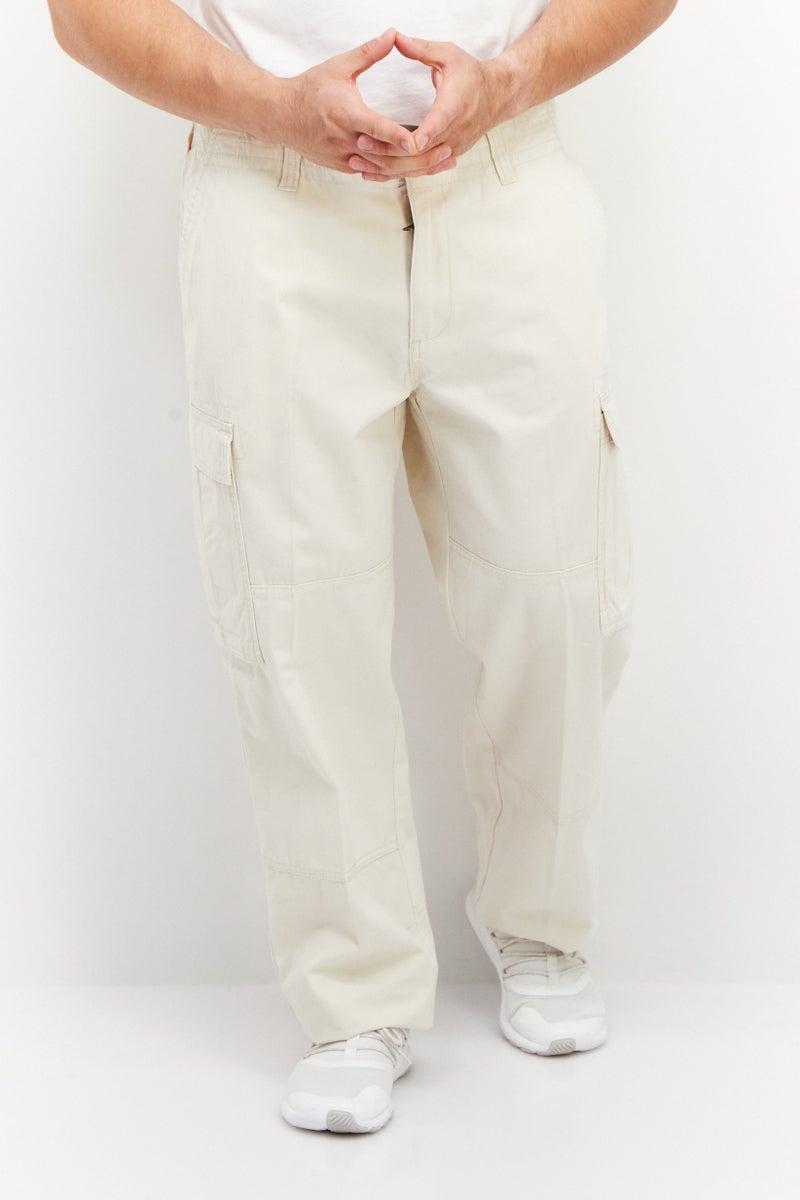 Men Regular Fit Solid Cargo Pant, Beige