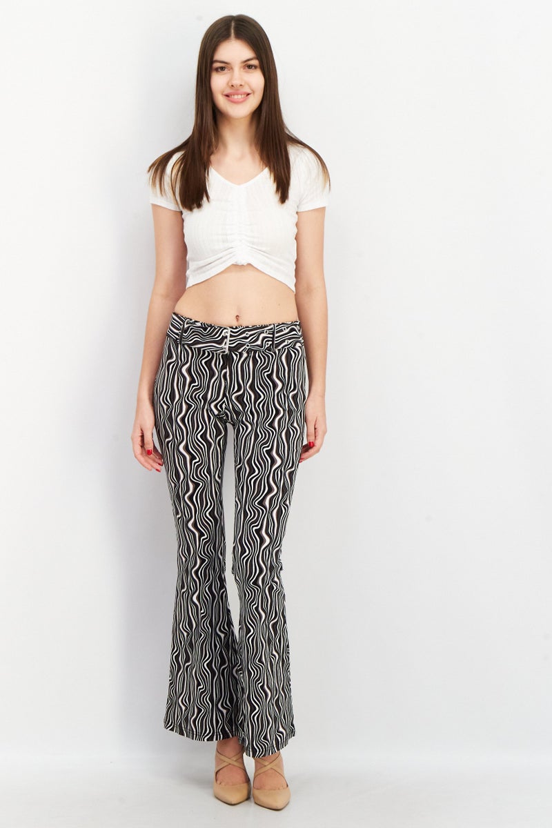 Women Wide Leg Abstract Print Pants, Black/White