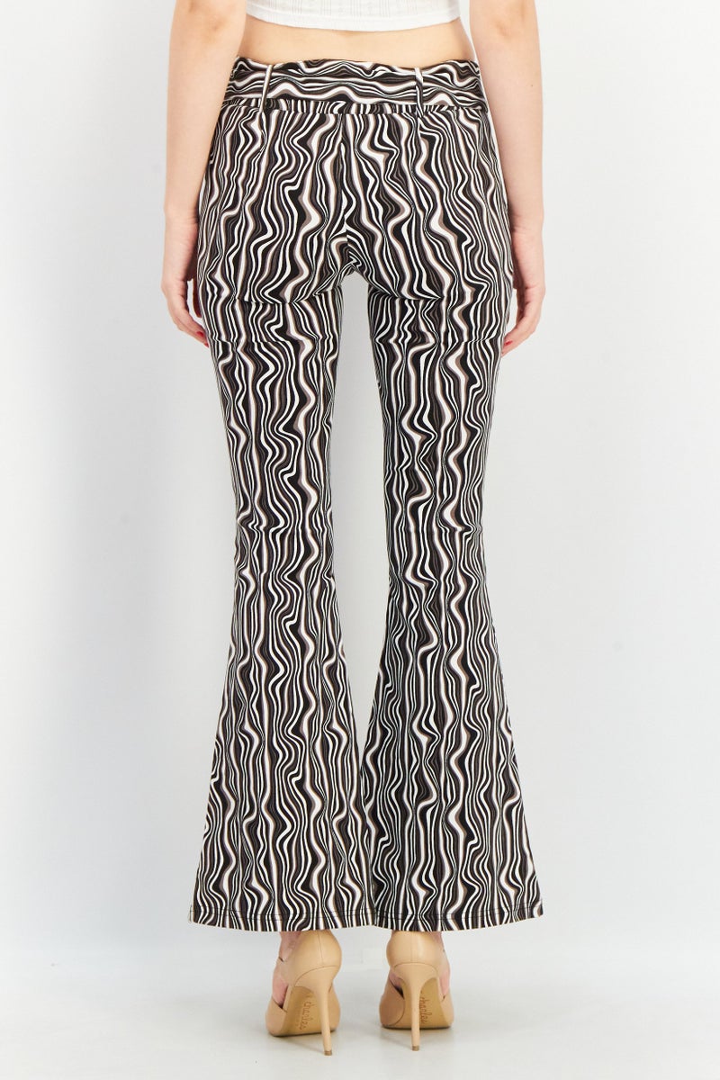 Women Wide Leg Abstract Print Pants, Black/White