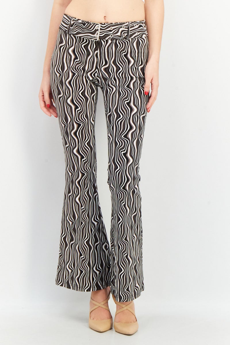 Women Wide Leg Abstract Print Pants, Black/White