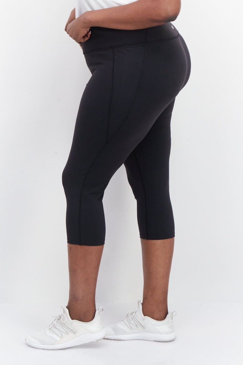 Women Plus Size Fit Plain Training 3/4 Tights, Black