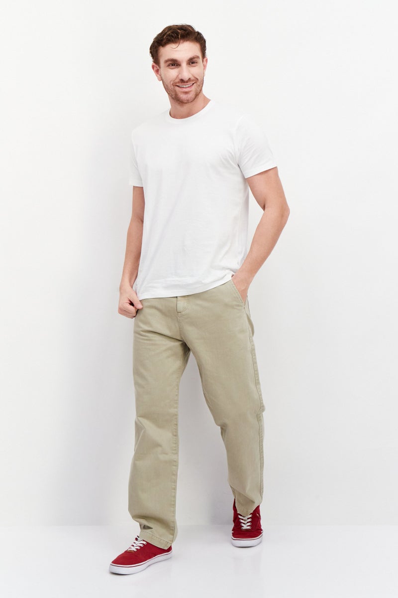 Men Regular Fit Solid Straight Pants, Beige