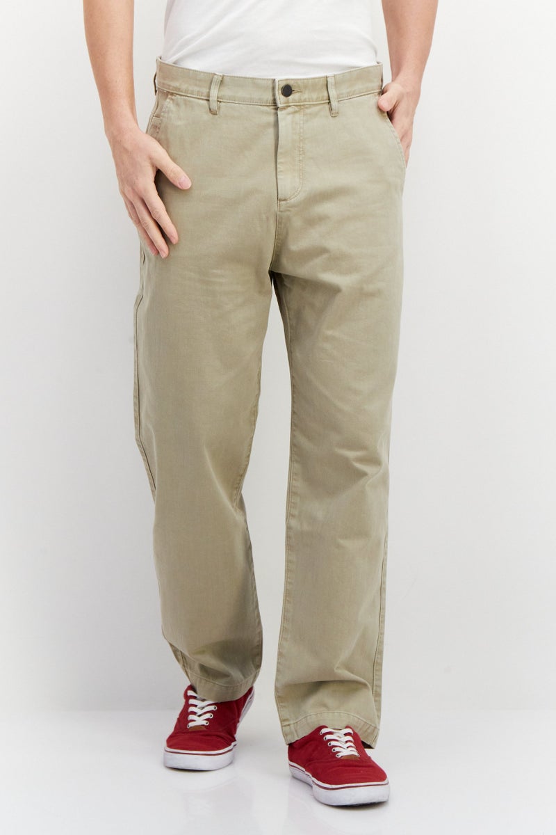 Men Regular Fit Solid Straight Pants, Beige