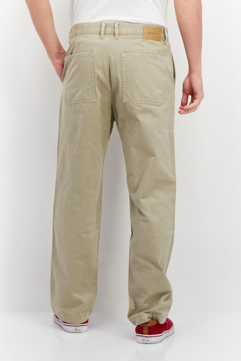 Men Regular Fit Solid Straight Pants, Beige