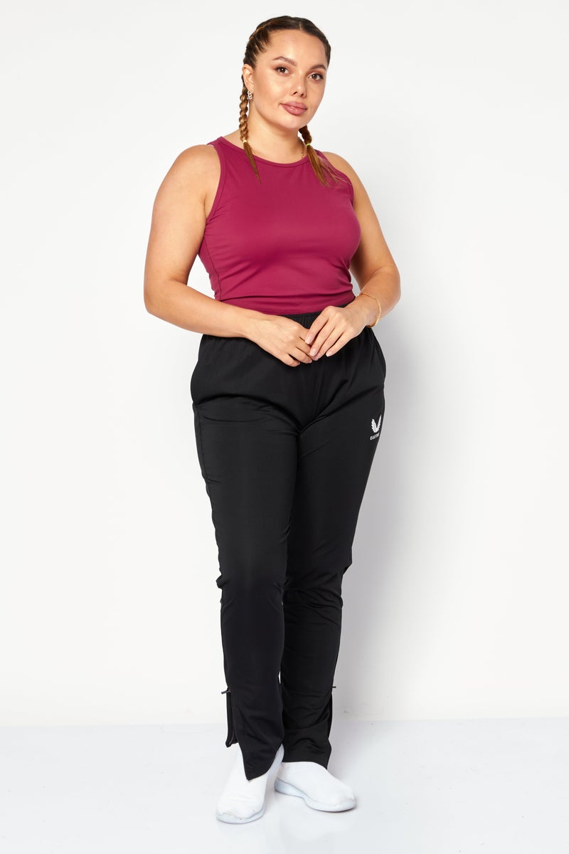 Women Slim Fit Drawstring Brand Logo Bootcut Pants, Black