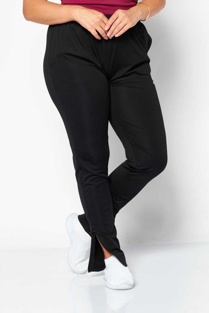 Women Slim Fit Drawstring Brand Logo Bootcut Pants, Black