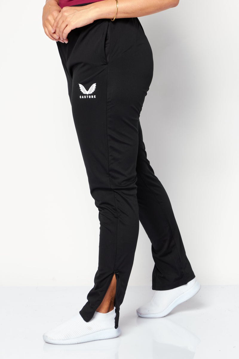 Women Slim Fit Drawstring Brand Logo Bootcut Pants, Black