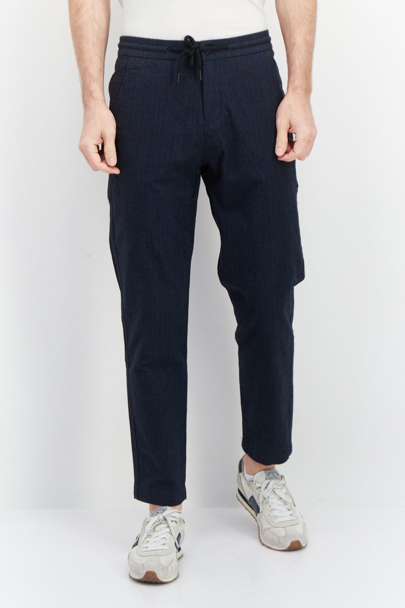 Men Relaxed Fit Plaid Cropped Pants, Navy