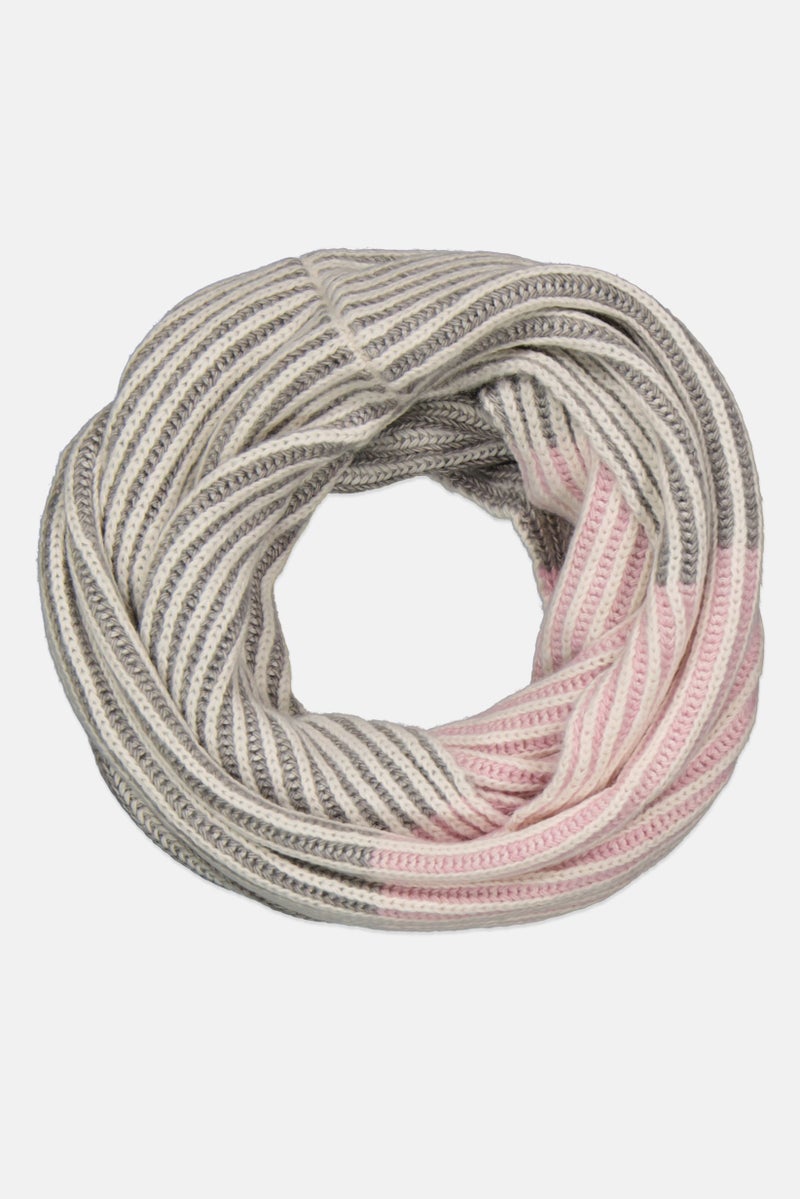 Women Knittes Round Scarf 70 D x  35 L cm, Grey/Pink