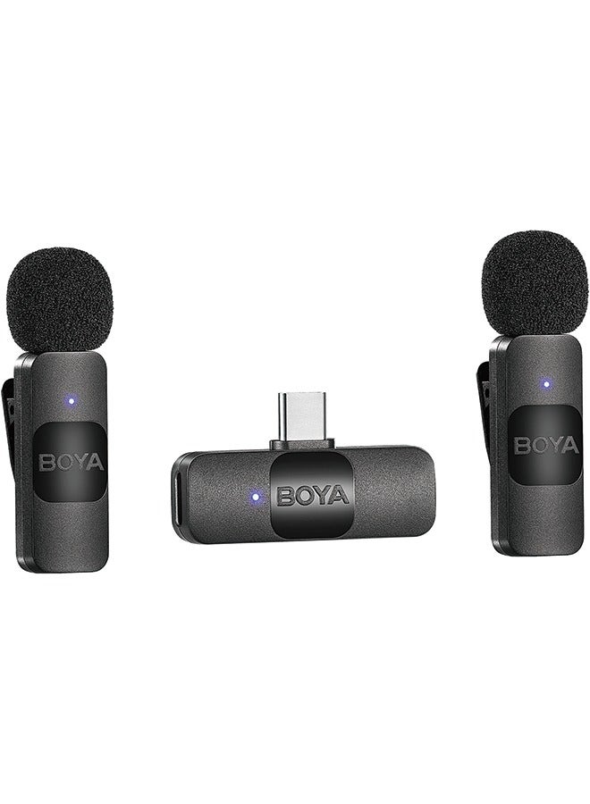 BOYA BY-V20 One-Trigger-Two 2.4G Wireless Microphone System Omnidirectional Mini Lapel Mic Auto Pairing Smart Noise Reduction 50M Transmission Range Replacement for Huawei Samsung Type-C Android