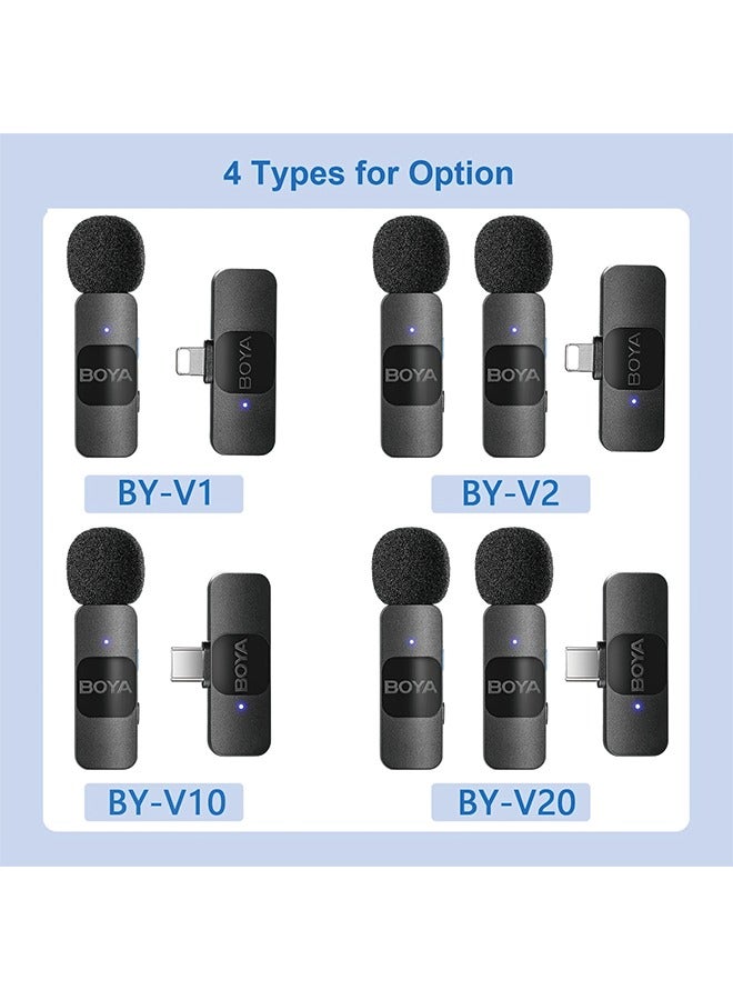 BOYA BY-V20 One-Trigger-Two 2.4G Wireless Microphone System Omnidirectional Mini Lapel Mic Auto Pairing Smart Noise Reduction 50M Transmission Range Replacement for Huawei Samsung Type-C Android