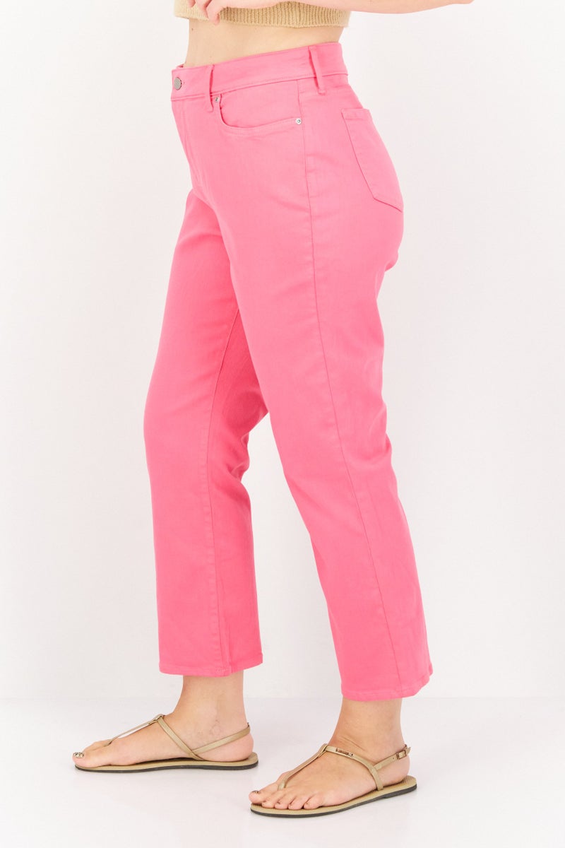 Women Straight Fit Plain Stretchable Denim, Pink