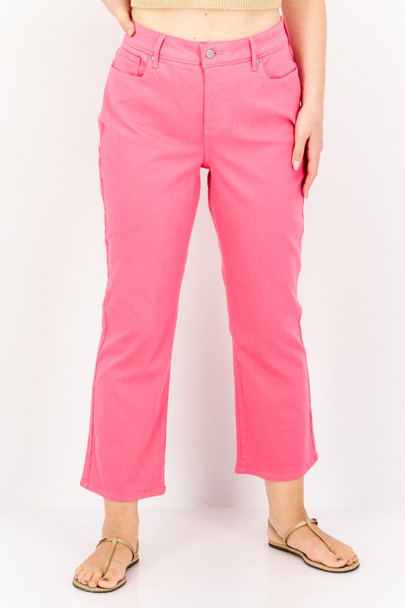 Women Straight Fit Plain Stretchable Denim, Pink