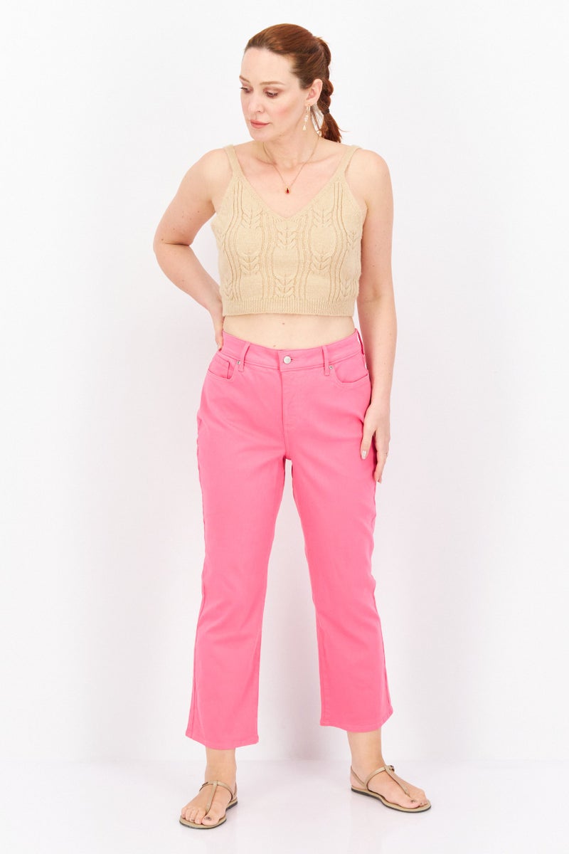 Women Straight Fit Plain Stretchable Denim, Pink