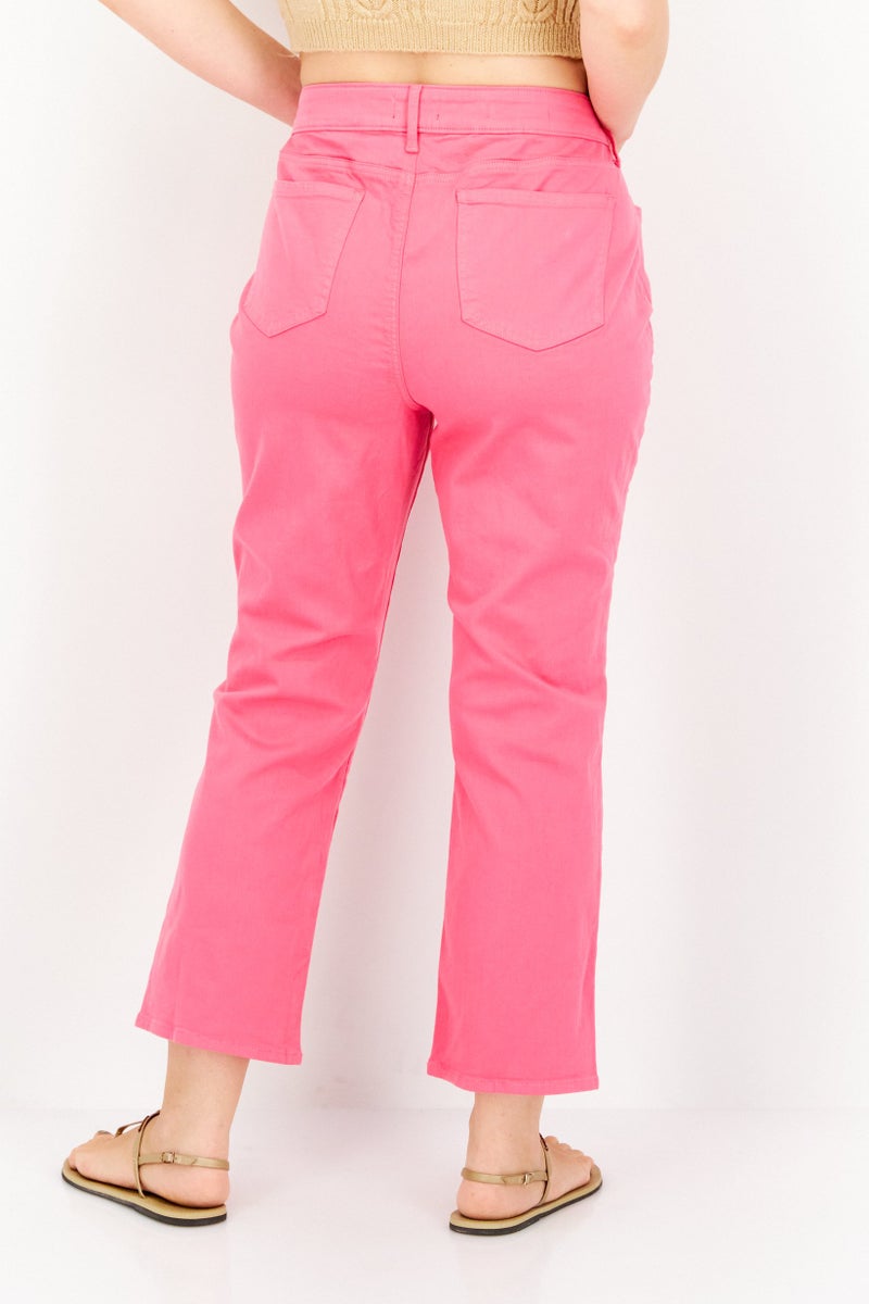Women Straight Fit Plain Stretchable Denim, Pink