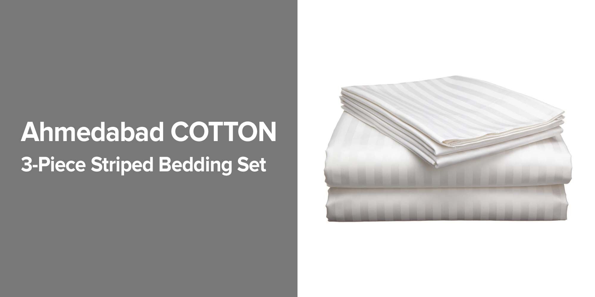 3-Piece 210 Thread Count Long-lasting and Luxuriously Soft  Sateen Wrinkles Free Striped Queen Size Bedsheet With Pillow Cover Set Includes 2xPillow Cover 50x80 cm, 1xBed Sheet Cotton White 150x200x40cm