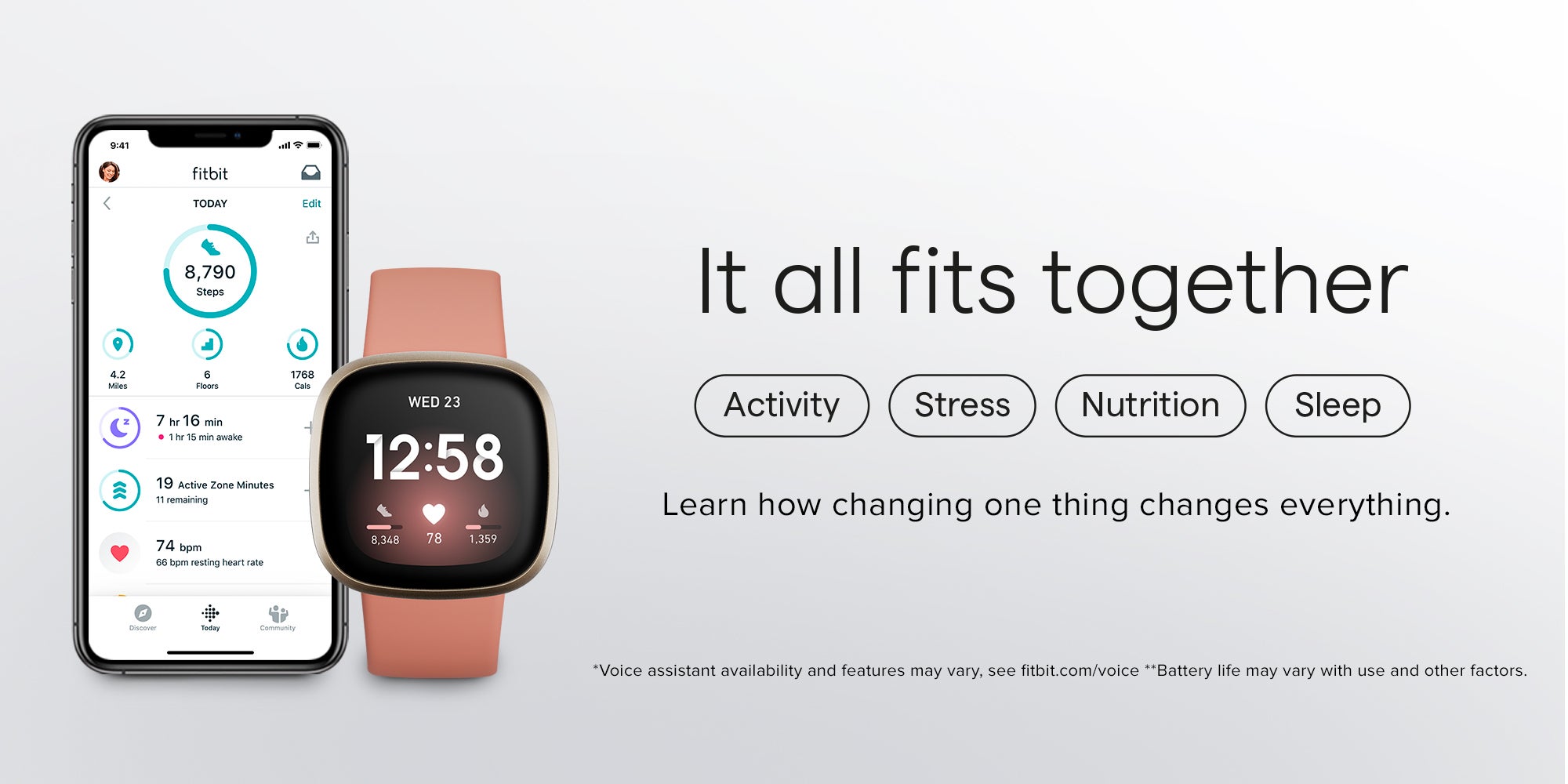 Versa 3 Health & Fitness Smartwatch with 6-months Premium Membership Included Built-in GPS Daily Readiness Score and Up To 6+ Days Battery Midnight/Soft Gold Aluminium
