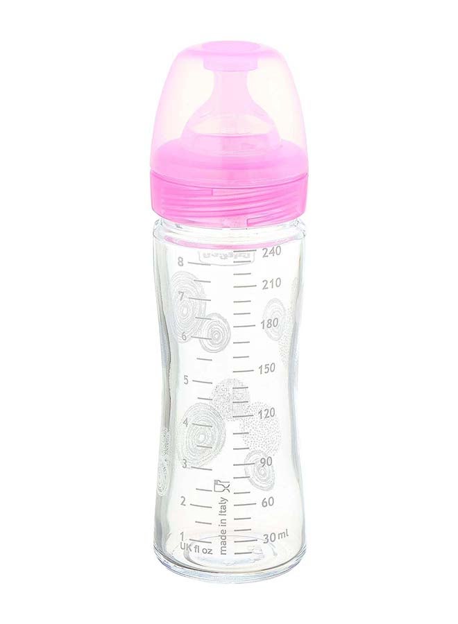 Well-Being Glass Bottle 240Ml Slow Flow 0M+ Silicone, Pink