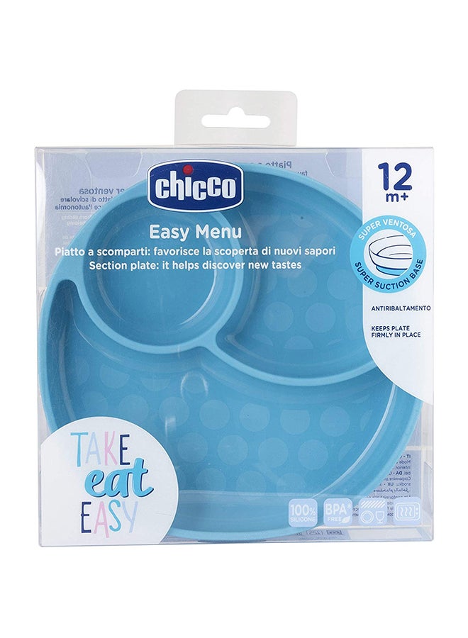 Easy Menu Silicone Plate With Suction Cup 12M+, Blue