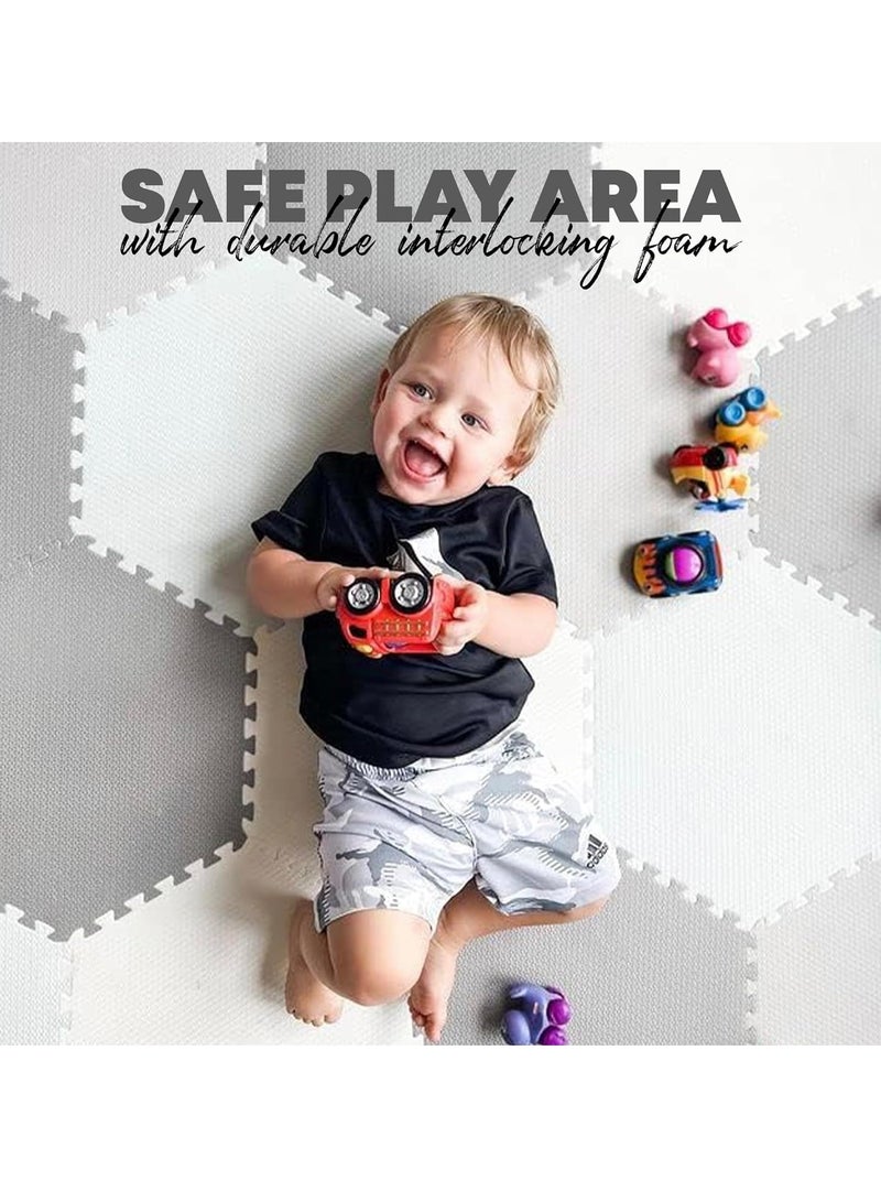 Baby Play Mat Non-Toxic Extra Thick Puzzle Exercise Mats  for Crawling, Playing- Soft EVA Interlocking Hexagon 38 Tiles Foam Flooring for Babies, Grey & White 180x120cm