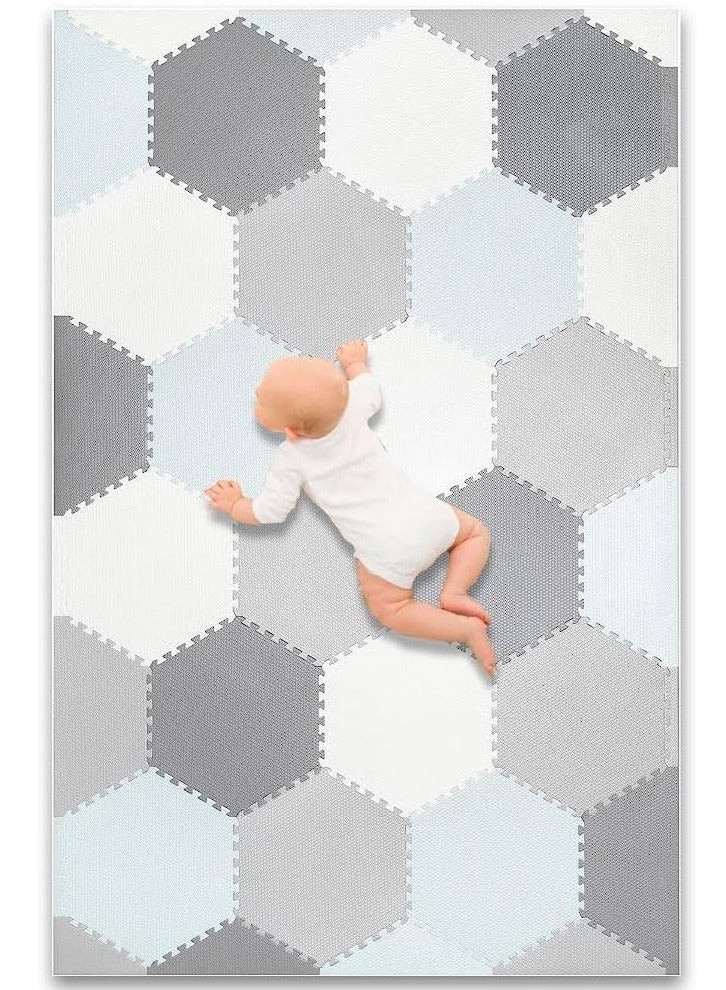 Baby Play Mat Non-Toxic Extra Thick Puzzle Exercise Mats  for Crawling, Playing- Soft EVA Interlocking Hexagon 38 Tiles Foam Flooring for Babies, Grey & White 180x120cm