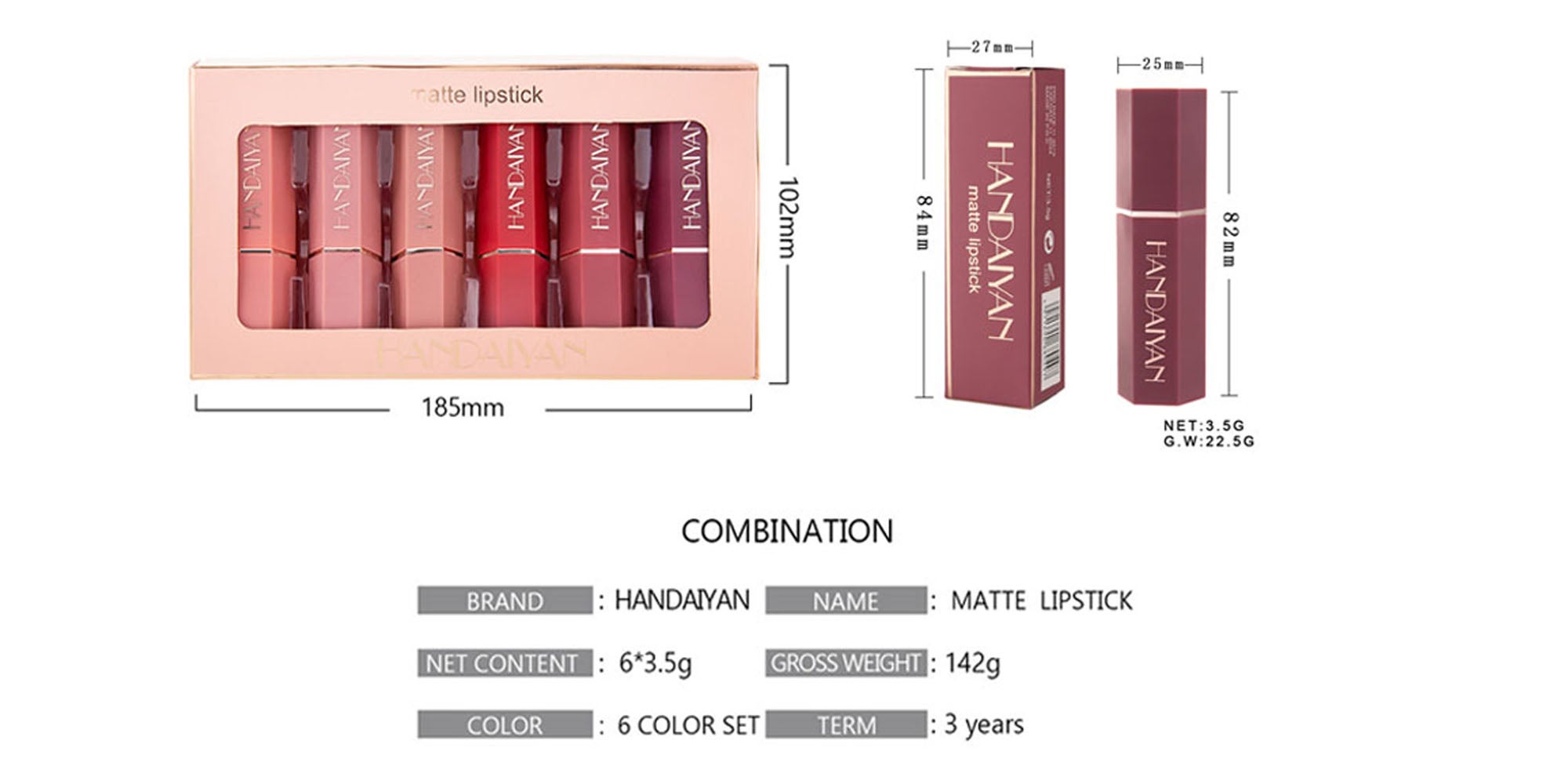 Lipstick Set For Women 6pcs Matte Moisturizing Velvet Long Lasting Waterproof Nude Non-Stick Cup 24 Hours Smudge Proof Permanent Color Stay Hydration Lightweight Texture Easy To Color Makeup Gift