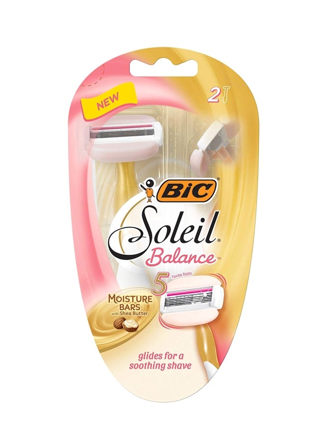 2-Piece Soleil Balance 5-Blade Disposable Razors Pink/White