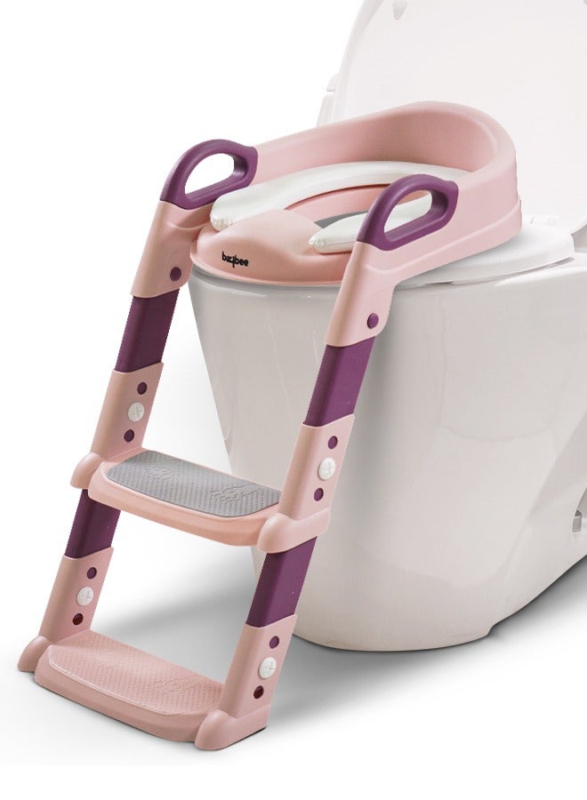 Aura Baby Potty Seat With Ladder For Western Toilets Kids Toilet Potty Training Seat For Baby With Handle Cushion Kids Potty Chair Kids Potty Seat For Baby Kids 2 To 5 Years Boys Girls Pink