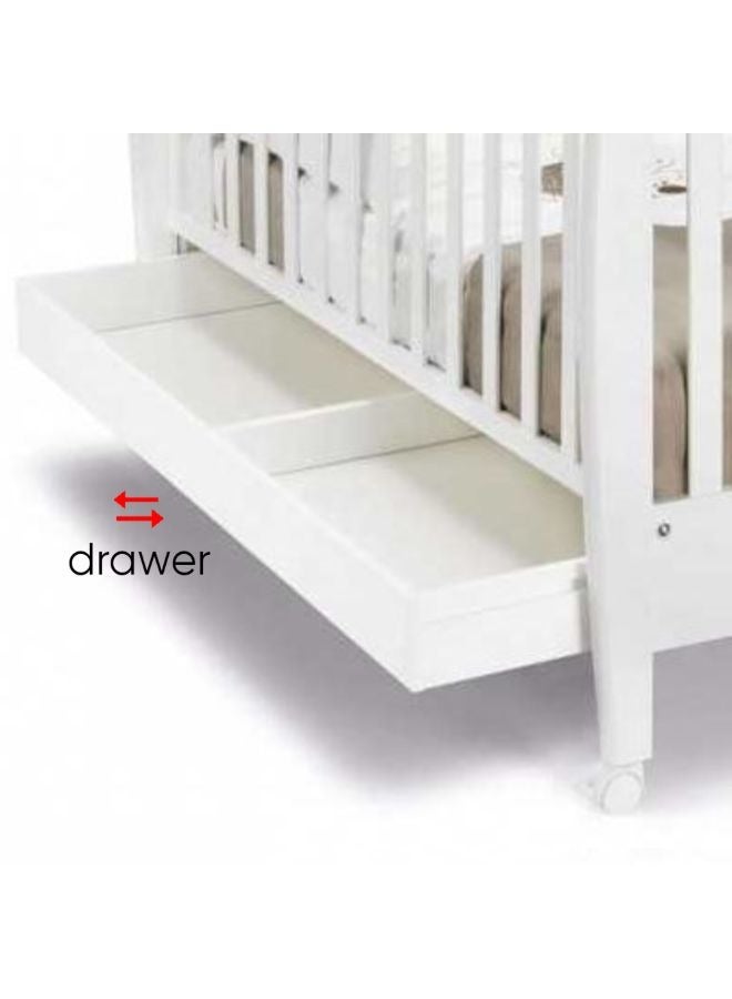 White Crib - Teddy Grey -  Two Position Mattress Base Heights, From 0 To 36 Months, Drawer, Four Castors, Two Of Which Have A Safety Brake, Playard, Baby Bed, Playpen, High Quality Made In Italy