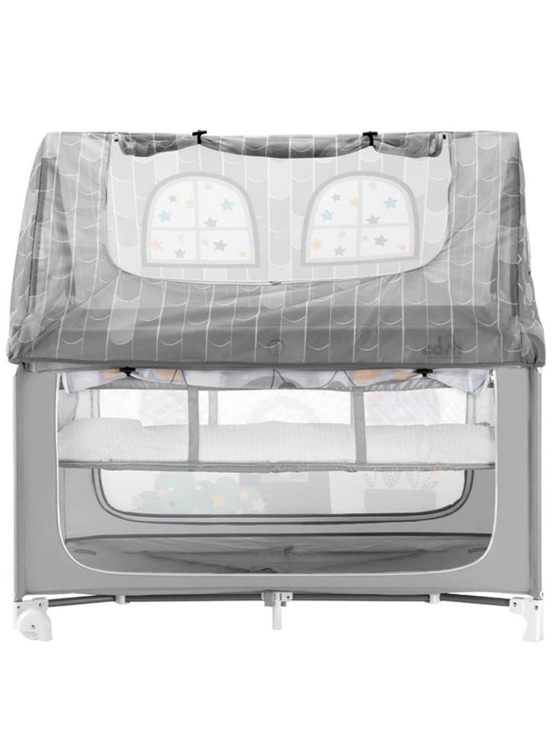 Folding Travel Cot, Daily Sweet Dreams - From 0 To 36 Months, 2 Castors, Travel Bag, Large Pocket, Baby Bed, Baby Cot, Practical And Compact Go-Anywhere Travel Cot - Grey