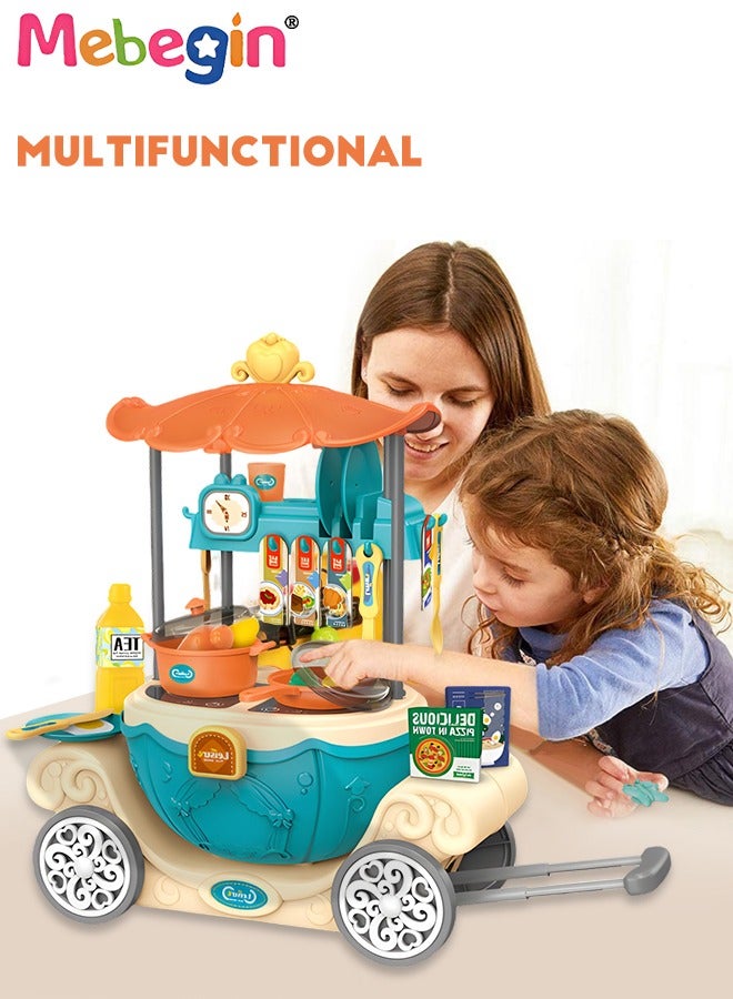 6 In 1 Kitchen Pretend Playset with Pull-rod Pumpkin Cart, Multifunctional Kitchen Accessories Tool Set, Fun Play House Game, Educational Toys for Kids, Ideal Gift for Kids Aged 3+