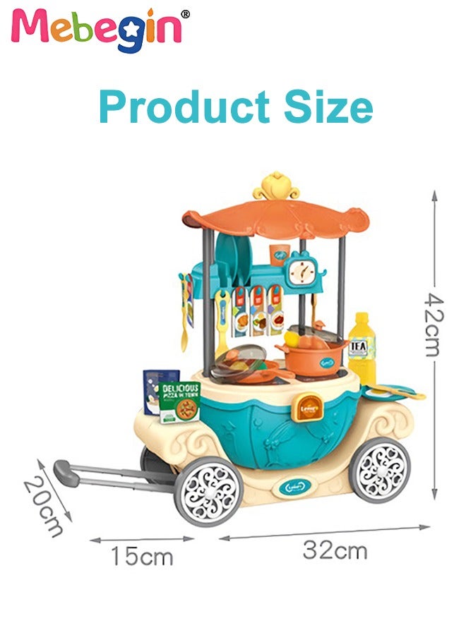 6 In 1 Kitchen Pretend Playset with Pull-rod Pumpkin Cart, Multifunctional Kitchen Accessories Tool Set, Fun Play House Game, Educational Toys for Kids, Ideal Gift for Kids Aged 3+