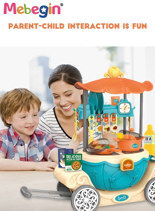 6 In 1 Kitchen Pretend Playset with Pull-rod Pumpkin Cart, Multifunctional Kitchen Accessories Tool Set, Fun Play House Game, Educational Toys for Kids, Ideal Gift for Kids Aged 3+