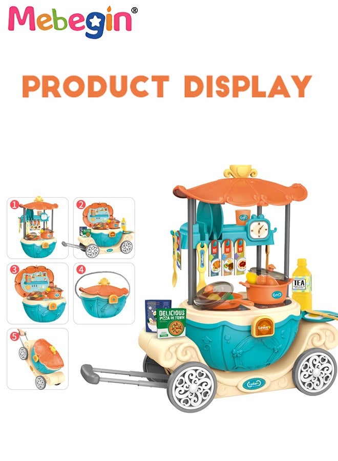 6 In 1 Kitchen Pretend Playset with Pull-rod Pumpkin Cart, Multifunctional Kitchen Accessories Tool Set, Fun Play House Game, Educational Toys for Kids, Ideal Gift for Kids Aged 3+