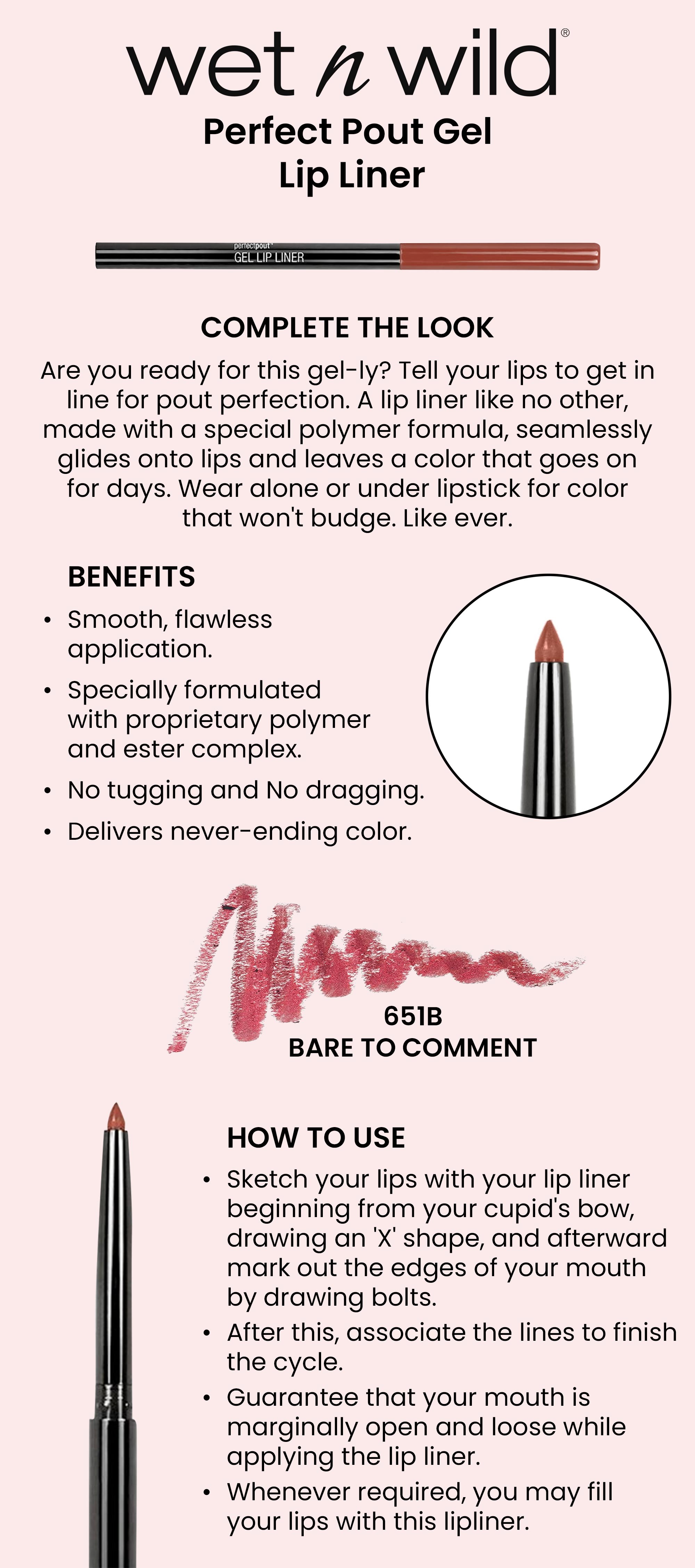 Perfect Pout Gel Lip Liner 651B Bare To Comment