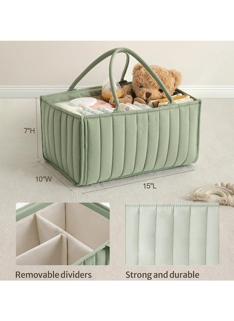 Baby Diaper Storage Box, Fashion Baby Storage Basket - Baby Shower Gift, Multifunctional Diaper Bag for Mother and Baby Products, Foldable Diaper Station Baby Storage Rack (Light Green)