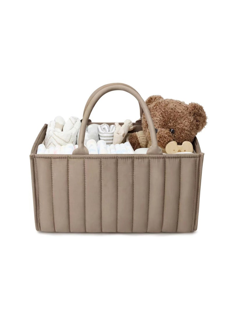 Baby Diaper Storage Box, Fashion Baby Storage Basket - Baby Shower Gift, Multifunctional Diaper Bag for Mother and Baby Products, Foldable Diaper Station Baby Storage Rack (Khaki)