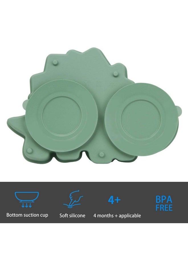 Suction Plates For Baby,Silicone Plates,Toddler Suction Divided,Baby Feeding Plates,Toddler Plate Microwave & Dishwasher Safe (Green)