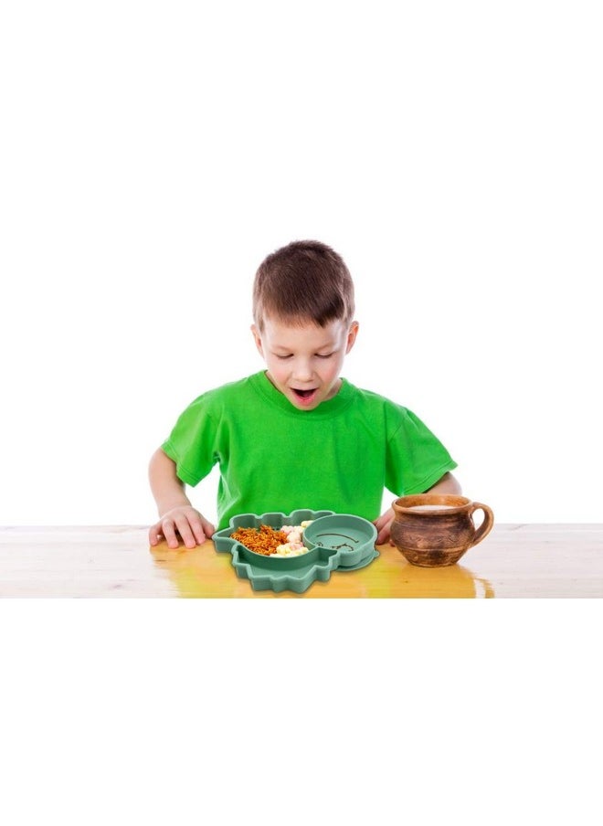 Suction Plates For Baby,Silicone Plates,Toddler Suction Divided,Baby Feeding Plates,Toddler Plate Microwave & Dishwasher Safe (Green)