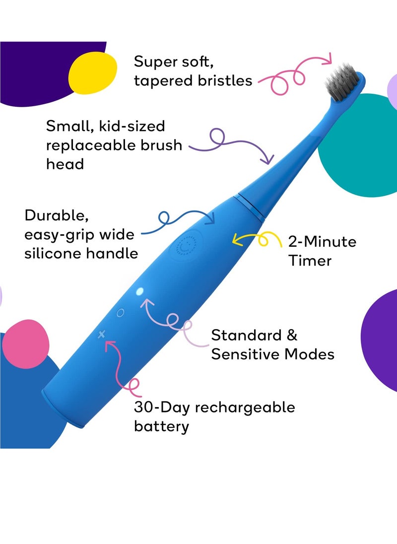 BURSTkids Kids Electric Toothbrush, Soft Bristle Kid & Toddler Toothbrush, 2-Minute Timer, Rechargeable Battery, Easy-Grip Silicone Handle, 2 Brush Modes for Healthy Smiles, Ages 3+, Purple