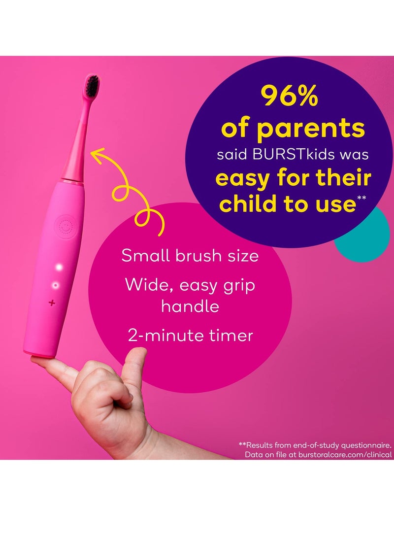 BURSTkids Kids Electric Toothbrush, Soft Bristle Kid & Toddler Toothbrush, 2-Minute Timer, Rechargeable Battery, Easy-Grip Silicone Handle, 2 Brush Modes for Healthy Smiles, Ages 3+, Purple