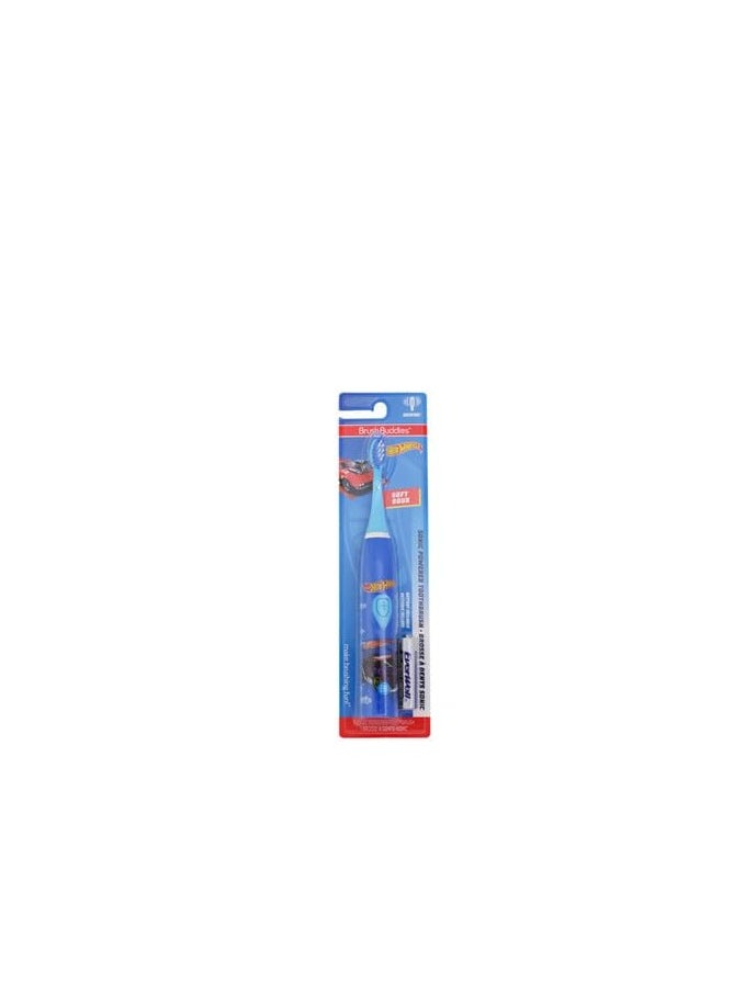 Brush Buddies Hot Wheels Battery Powered Sonic Electric Kids Toothbrush, Soft Bristles, Rounded Head, Children, Boys, Girls. Blue