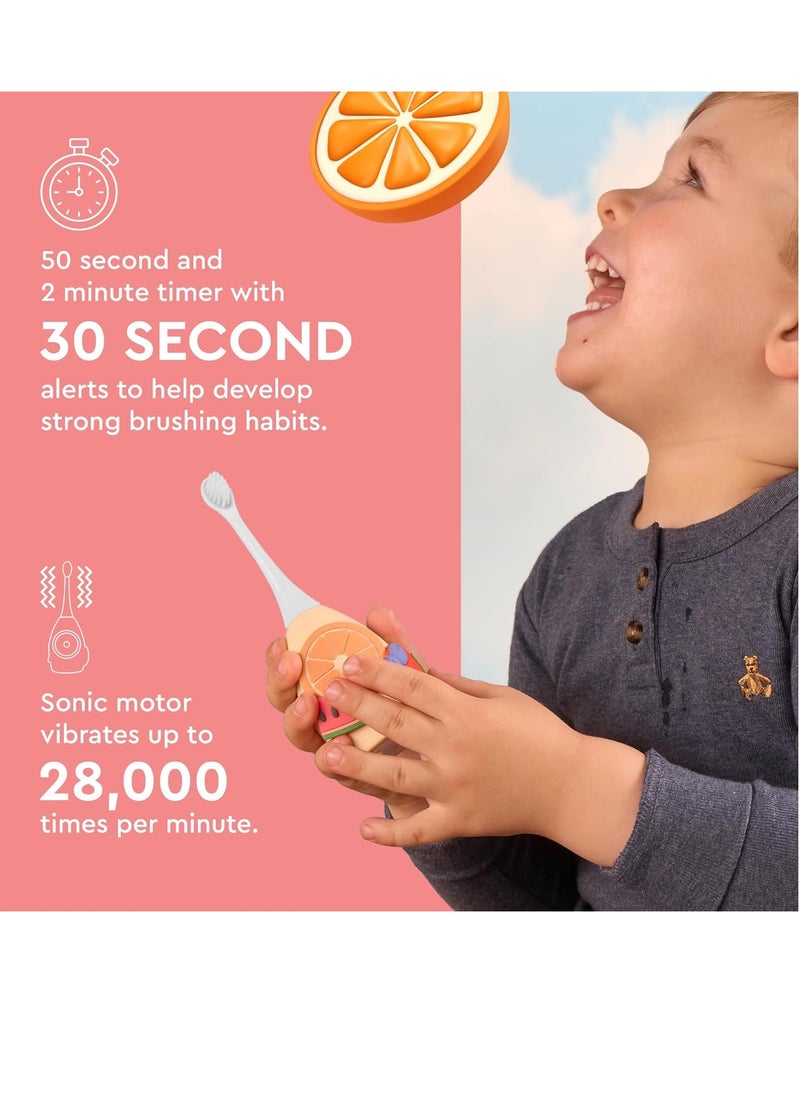 Boka Kids Sonic Electric Toothbrush w/ 2 Heads - Rechargeable Sonic Powered Toothbrush - Food Grade Silicone Bristles for Deep Cleaning - Dentist Recommended Oral Care - Charging Cord w/Micro USB