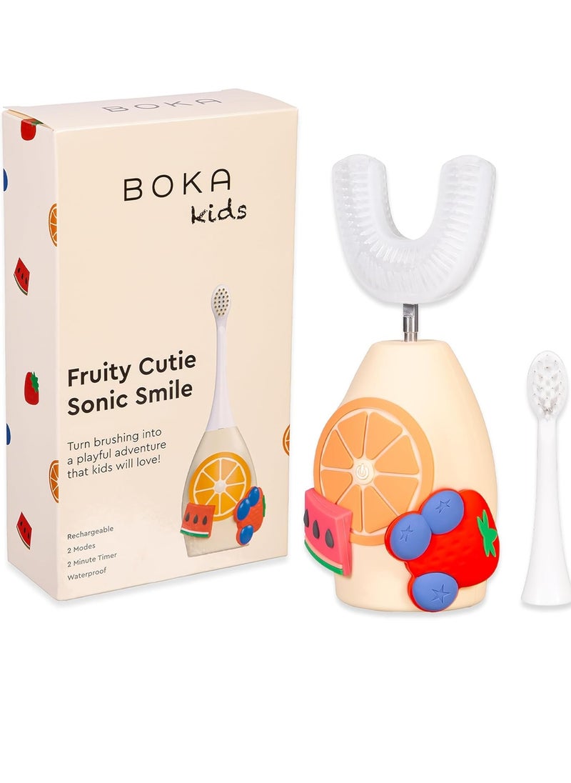 Boka Kids Sonic Electric Toothbrush w/ 2 Heads - Rechargeable Sonic Powered Toothbrush - Food Grade Silicone Bristles for Deep Cleaning - Dentist Recommended Oral Care - Charging Cord w/Micro USB