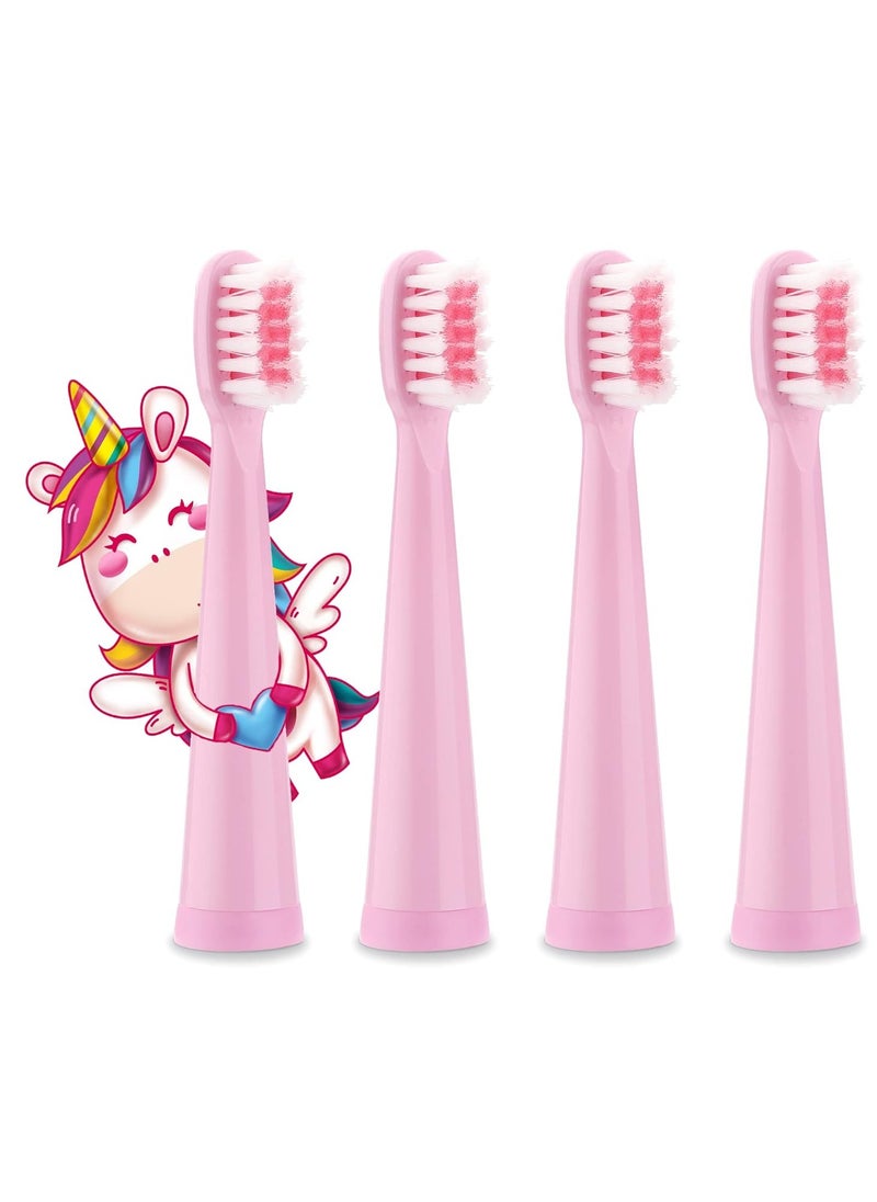 Vekkia Sonic Kids Electric Toothbrush Replacement Heads - 7X More Plaque Removal, End-Rounded 3D Curved Soft Bristles, Comfortable & Efficient Clean Teeth, Perfect for Kid Small Mouth, Pink (4 Pack)