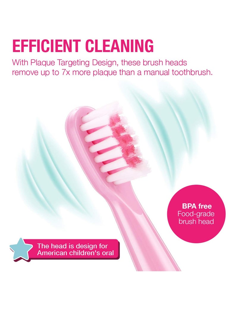 Vekkia Sonic Kids Electric Toothbrush Replacement Heads - 7X More Plaque Removal, End-Rounded 3D Curved Soft Bristles, Comfortable & Efficient Clean Teeth, Perfect for Kid Small Mouth, Pink (4 Pack)