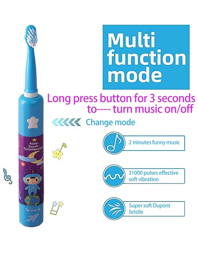 OJV 8620 Musical Electric Toothbrushes for Kids Children, 3 Modes 2 Min Timer, 6 Bristles Rechargeable Power Smart Sonic Music Play Song Toothbrush for Girls Age 3-14 with Wall Mounted Holder (Blue)