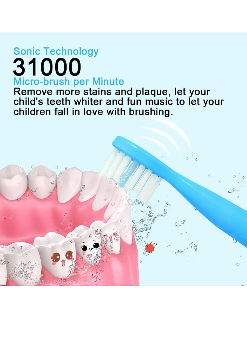 OJV 8620 Musical Electric Toothbrushes for Kids Children, 3 Modes 2 Min Timer, 6 Bristles Rechargeable Power Smart Sonic Music Play Song Toothbrush for Girls Age 3-14 with Wall Mounted Holder (Blue)