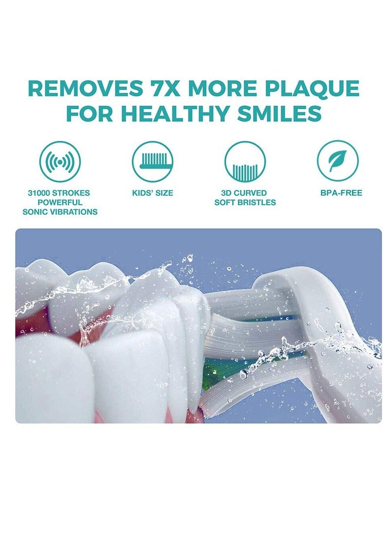 Vekkia Sonic Rechargeable Kids Electric Toothbrush, 3 Modes with Memory, Fun & Easy Cleaning, 24000 Strokes, IPX7 Waterproof, 2-Min Timer for Age 5+, 4 Soft Bristles(Blue)